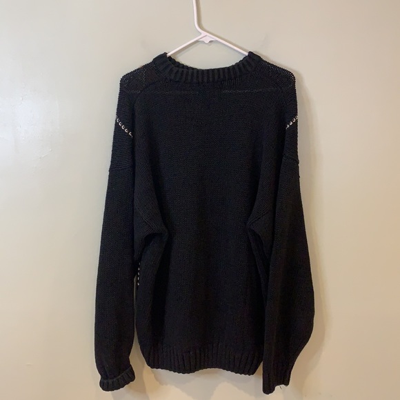 SOLD - Vintage Etchings Black & Colored Argyle Pattern Chunky Knit Sweater - Picture 4 of 6